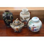 A Japanese cloisonné vase and three Oriental ceramics vases