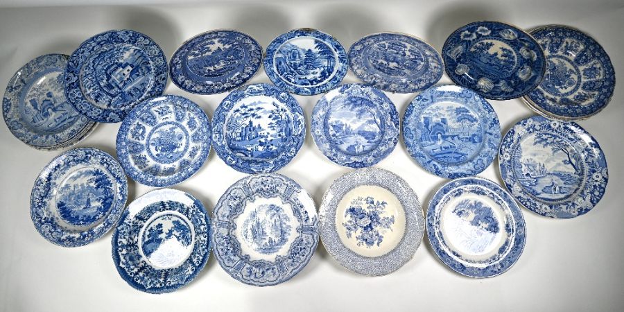 Fifty early 19th century blue and white pottery plates and dishes - Image 5 of 12