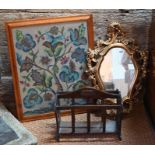 Rococo wall mirror, magazine rack and tapestry panel