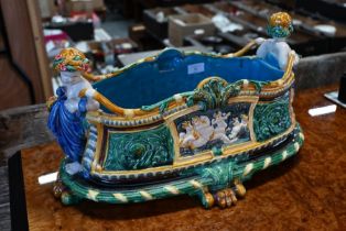 A Continental majolica large flower trough
