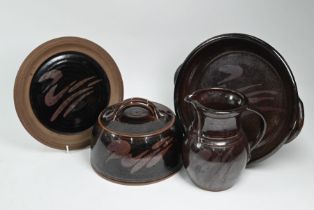 John Lomas - a bronze-glazed studio pottery cheese dish and cover