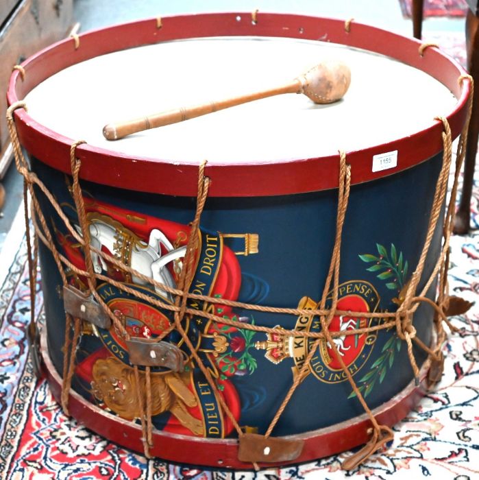 A vintage military bass-drum, painted with King's Regiment badge - Image 2 of 2