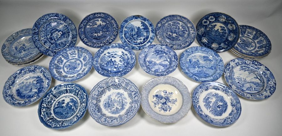 Fifty early 19th century blue and white pottery plates and dishes - Image 10 of 12