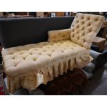 A Victorian rosewood framed button upholstered chaise longue