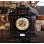 A 19th century French architectural slate and marble mantel clock