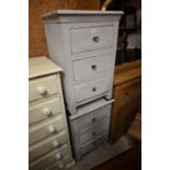 A pair of distress painted three drawer hardwood chests (2)