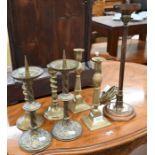 A pair of Victorian brass Gothic Revival pricket candlesticks etc