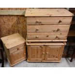 Three pine items - a chest, cabinet and cupboard (3)
