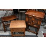 Carved oak cabinet, stool and slipper box (3)