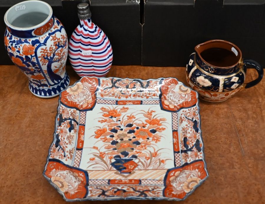 A Japanese Imari square dish and other items