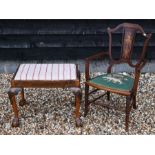 Inlaid elbow chair and pad seated stool