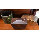 Regency mahogany sarcophagus tea caddy and other boxes
