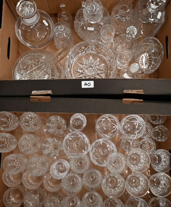 A quantity of cut drinking glasses, decanters, bowls