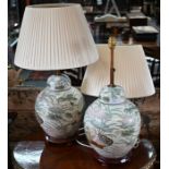 A pair of Chinese globular ceramic table lamps