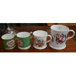 Four various 19th century Staffordshire china floral-painted mug