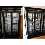 A pair of large ebonised glazed display cabinets