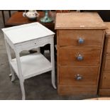 A sycamore three drawer chest to/w painted two-tier lamp table (2)