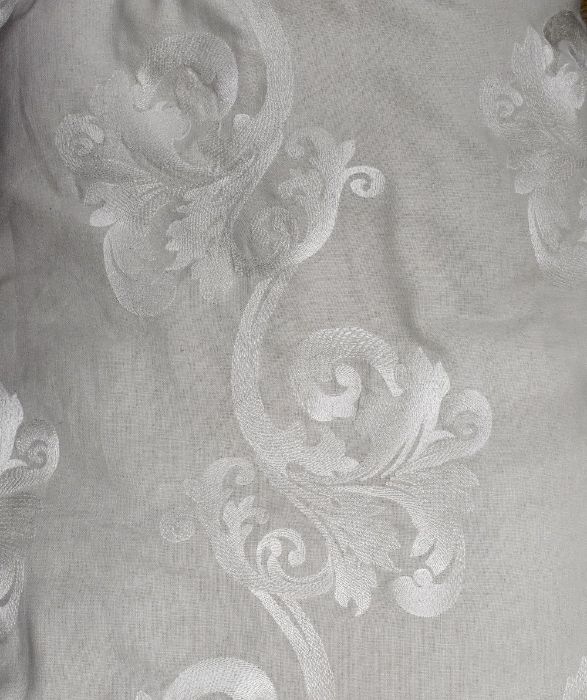 A pair of pale grey interlined curtains