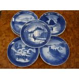 Ten Royal Copenhagen blue and white Christmas plates