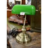 An Art Deco style banker's/desk lamp with green glass shade