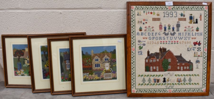 Four tapestry/needlepoint pictures