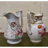 Two 19th century gilded and floral painted jugs