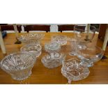 Ten various cut and moulded glass punch/fruit bowls and vases