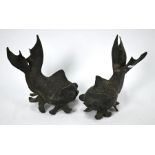 A pair of 19th century Japanese bronzed fan-tailed telescope goldfish