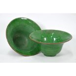 A pair of 19th century Chinese crackled green-glazed flared bowls