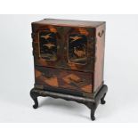 A 19th century Japanese marquetry and brass mounted table top cabinet on stand (ko-dansu)