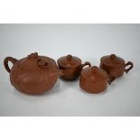 Yixing dragon teapot to/w three teacups and covers
