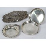 Edwardian silver trinket box and three dishes