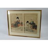 Chikanobu Yoshu (1838-1912) Playing Cards, two coloured woodblock prints, Meiji period