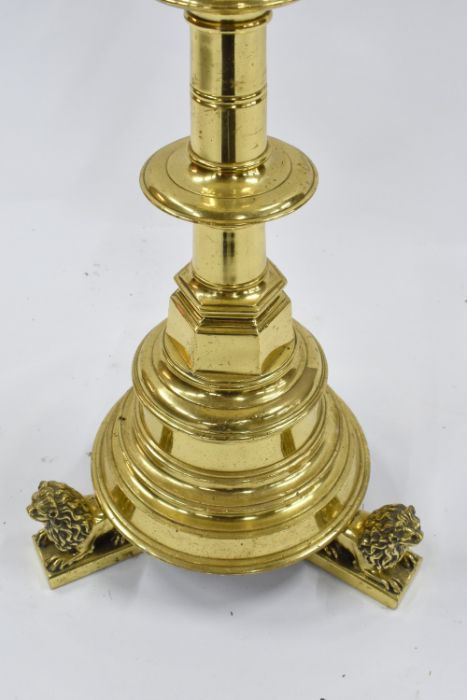 A Victorian Gothic Revival floor standing brass candle luminaire - Image 4 of 8