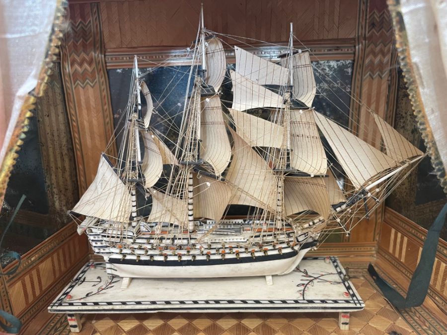 A fine Napoleonic 'Prisoner of War' work bone model warship