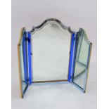 An Art deco period part blue-banded three fold table top dressing mirror