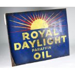 A vintage enamel double-side advertising sign for Royal Daylight Paraffin Oil