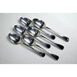 A matched set of six George III silver OEP dessert spoons