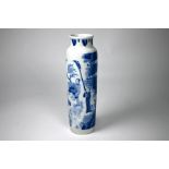 A Chinese transitional style blue and white sleeve vase, post Qing