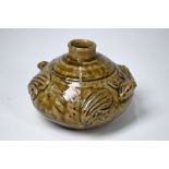 A Chinese Yueyao Western Jin style frog-form water pot with olive green glaze, 9 cm high