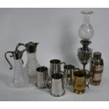 An Edwardian Walker & Hall epns oil lamp with etched glass shade etc