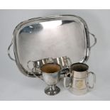 Trophy cup, wassailing cup and two-handled tray
