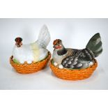 Two 19th century painted bisque 'Hen in basket' egg-holders