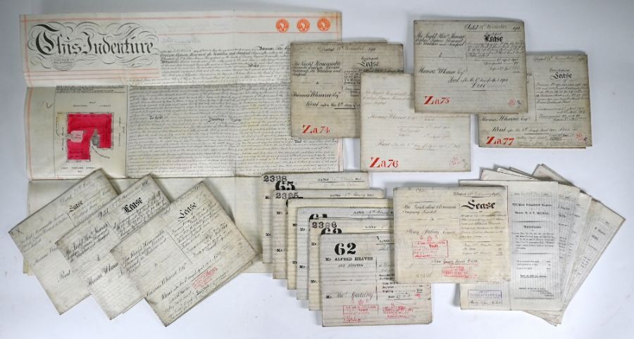 Sixteen various parchment indentures and deeds, leases and other legal documents