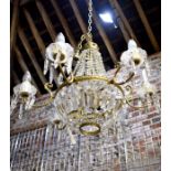 A gilt metal framed six branch electrolier chandelier