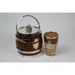 London Rowing Club: coopered oak ice-bucket with Doulton beaker