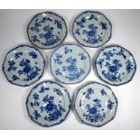 Seven 18th century Chinese blue and white plates, Qianlong period