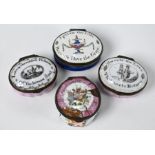 Three Georgian enamel 'Valentine' patch boxes