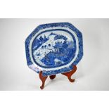 An 18th century Chinese blue and white platter, Qianlong period