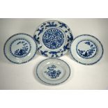 Four 18th century Chinese blue and white plates